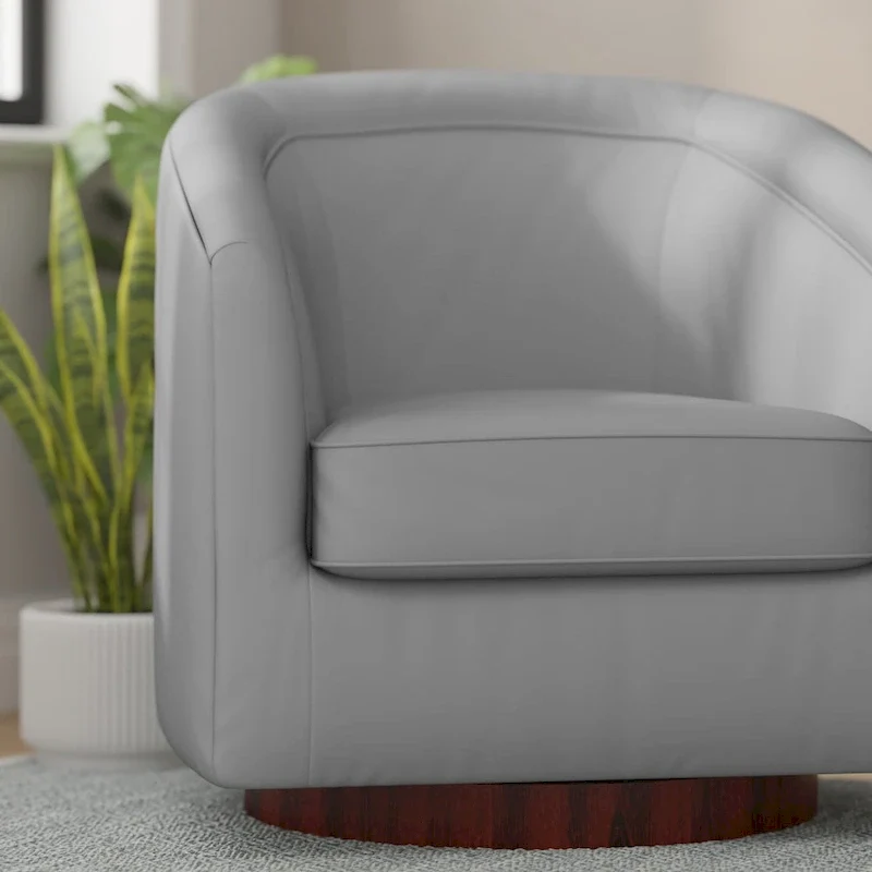 Barrel Accent Chair with 360 Swivel Vinyl Wrapped Base