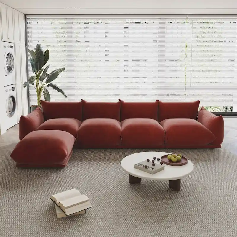 L-Shape Sectional Sofa with Ottoman - Chenille Modular Couch