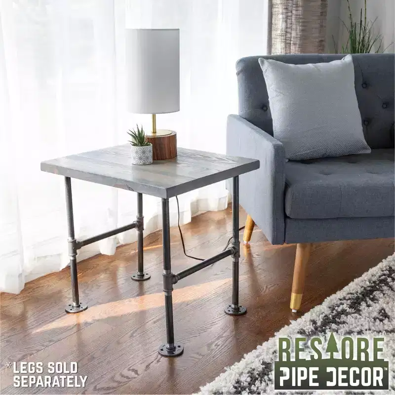 RESTORE Riverstone Grey Solid Wood End Tabletop by Pipe Decor