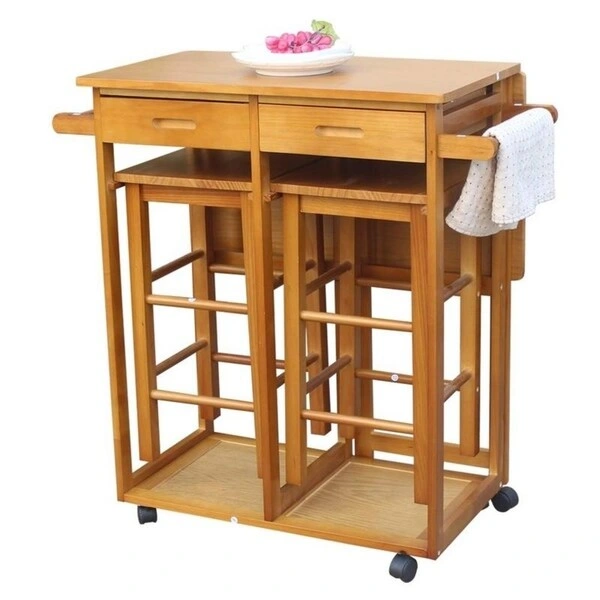 Carson Carrington Dalur 3-piece Foldable Rolling Wooden Kitchen Cart