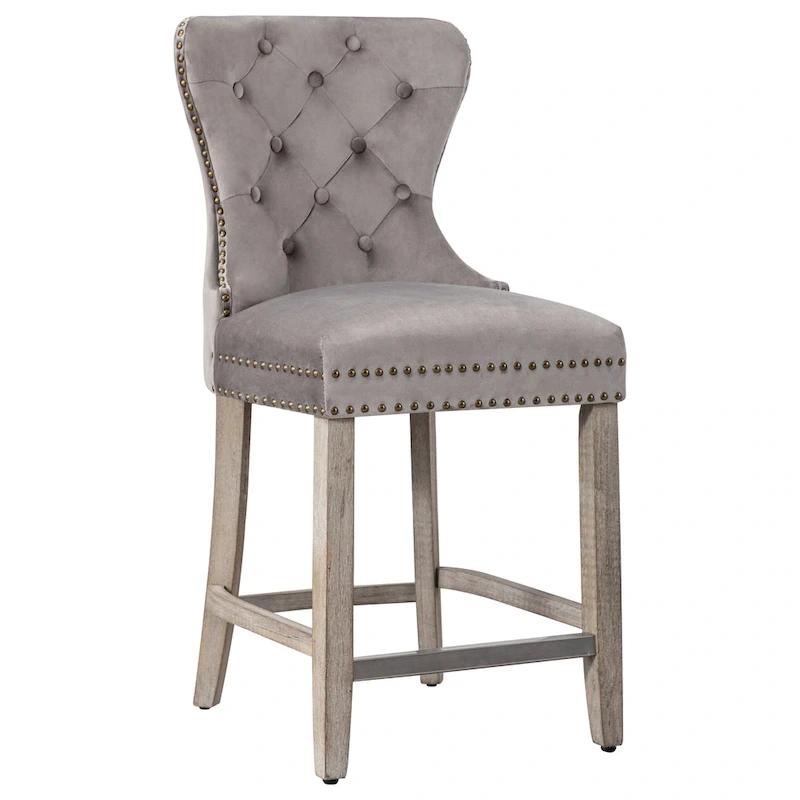 Carter 24  Wingback Tufted Nailhead Counter Stool with Antique Grey Legs