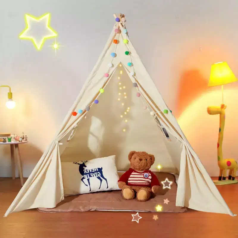 VEVOR Kids Play Tent, Tent for Kids 1-5 Years Old, Tent for Kids with Windows, Toddler Tent with Mat and Plush Decorative Balls, Beige