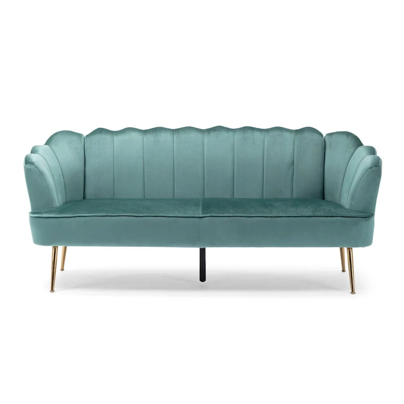 Velvet Channel Stitched 3-Seater Sofa with Gold Metal Legs