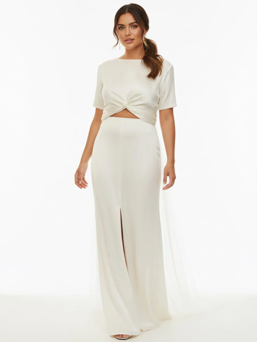 Sheath Engaged Noivas Wedding Dresses With Slit