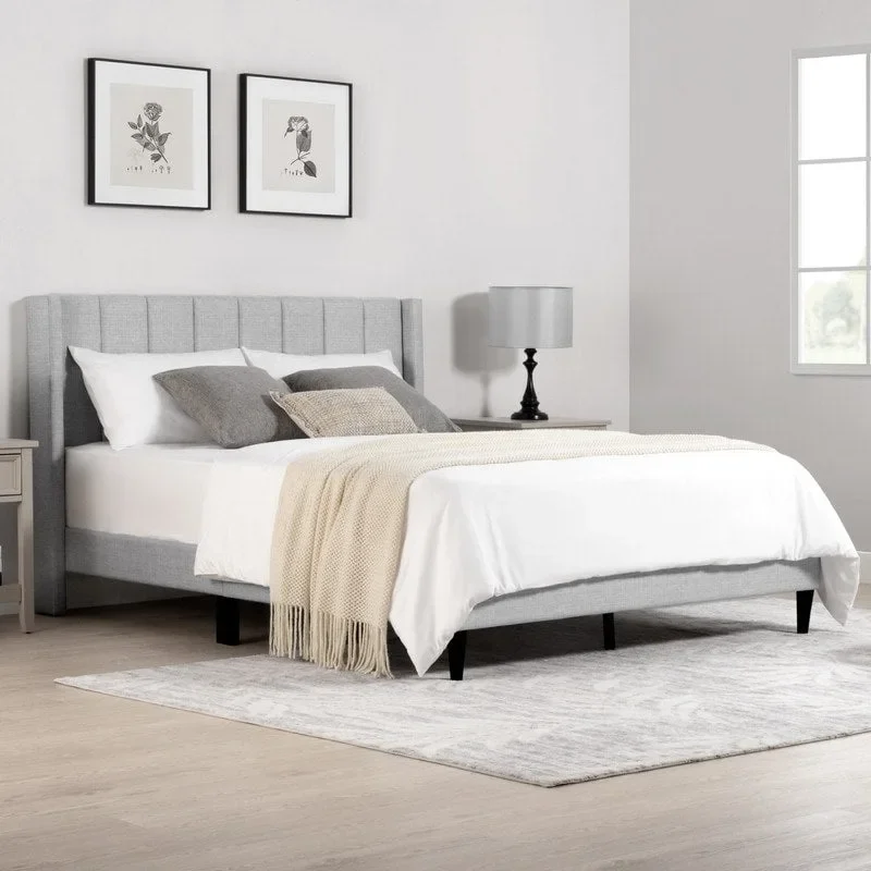 Eleanor Upholstered Platform Bed Frame with Vertical Stripe Headboard