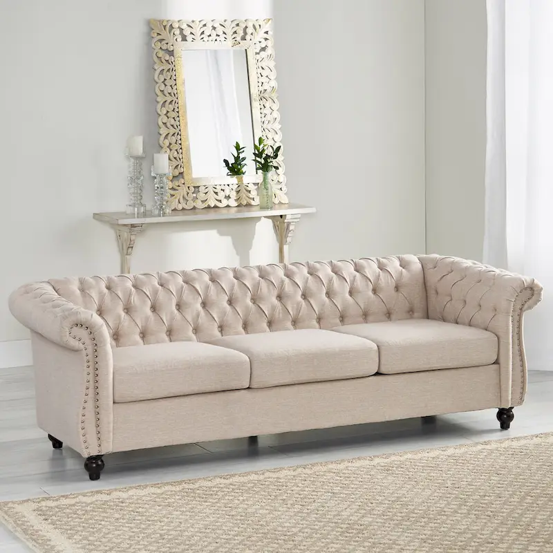Chesterfield Button Tufted 3-seater Sofa with Nailheads