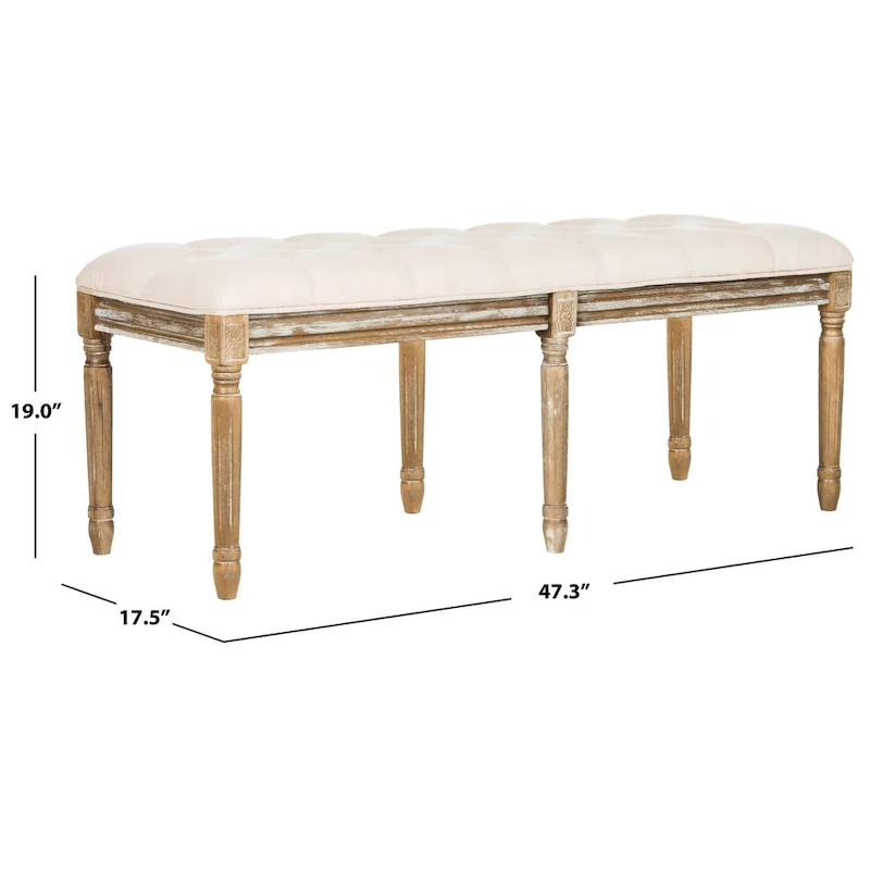 French Brasserie Tufted Rubberwood Bench in Rustic Oak Finish — 47