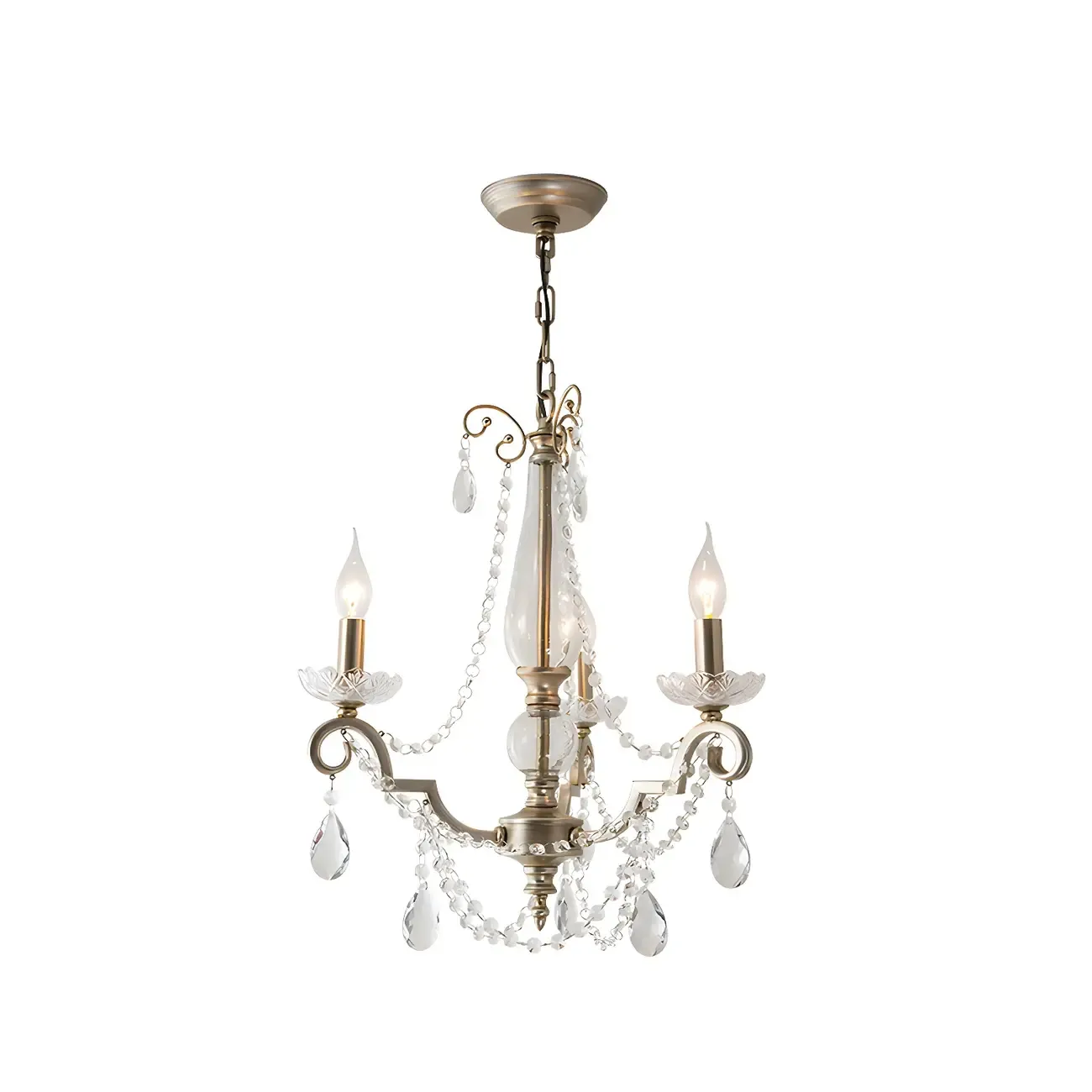 Adjustable Hanging Silver Crystal Candelabra Chandelier
