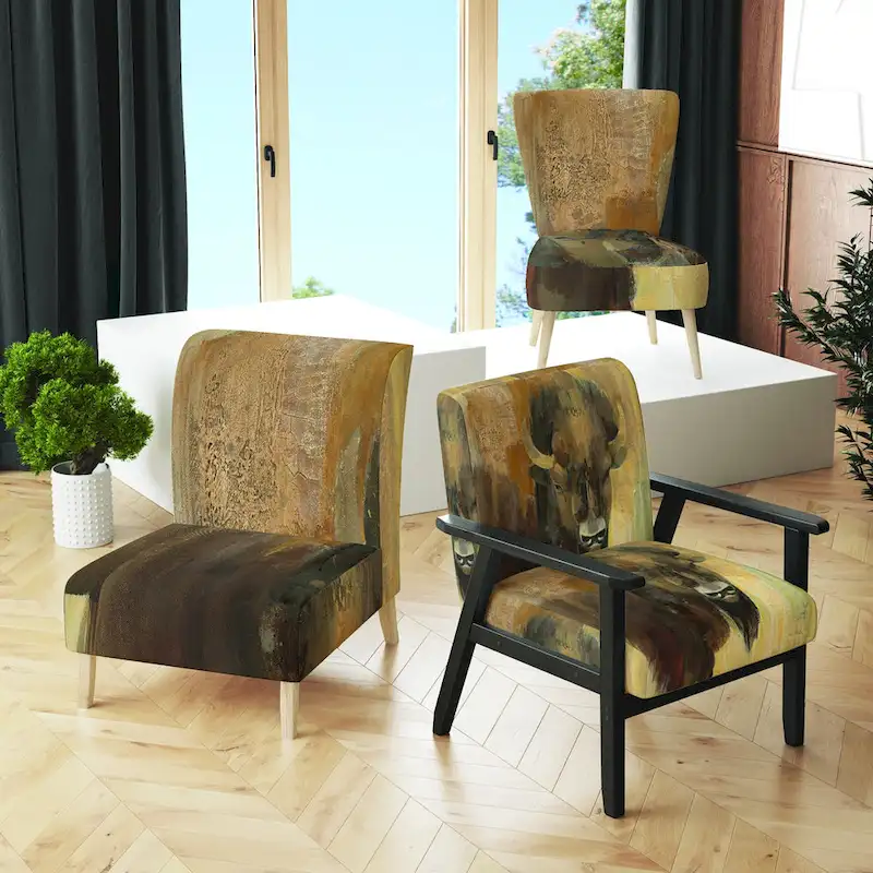 Brown & Black Buffalo Print Fabric Accent Chair – Single Seat (Slipper / Side / Arm Chair)