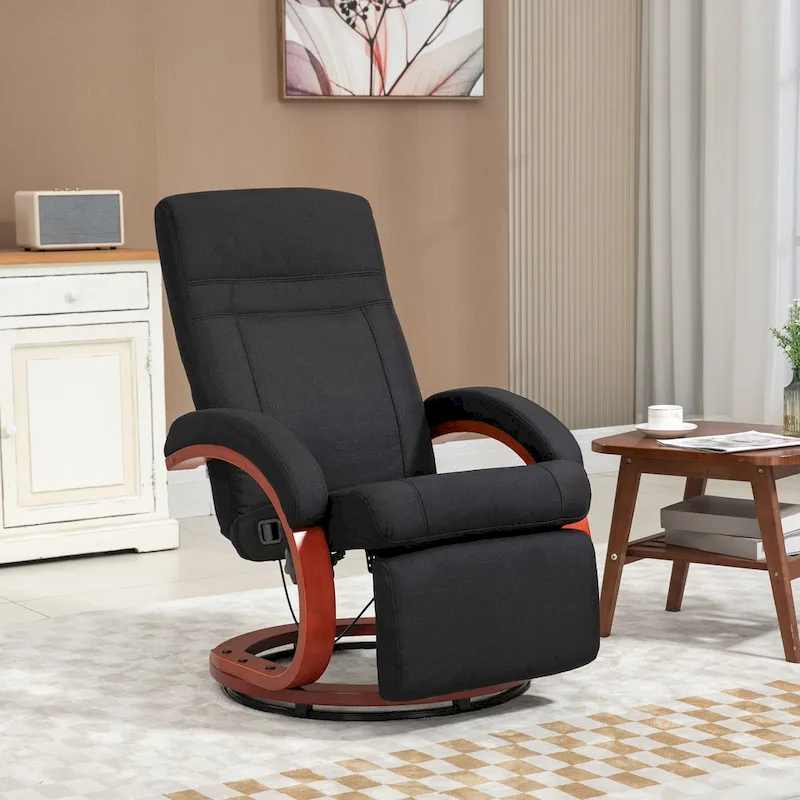 Black Linen Swivel Recliner Chair with Footrest, Single Seat