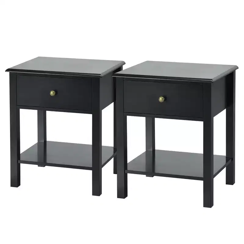 Costway 2PCS Nightstand Drawer Shelf Storage Display Black