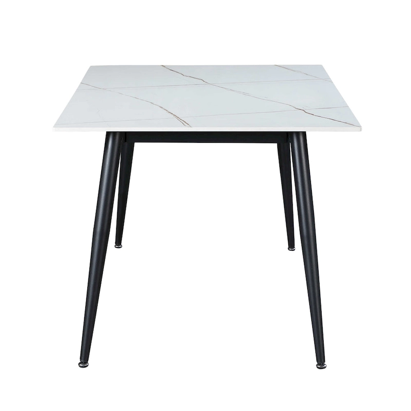 Somette Mariana White Ceramic Dining Table with Matte Black Base