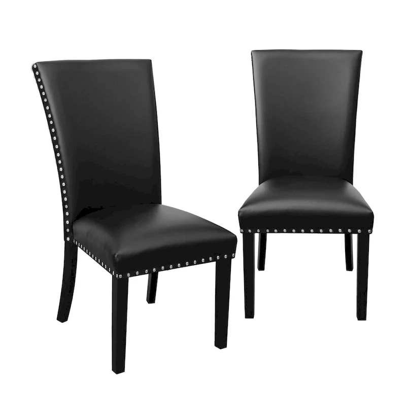 Black Faux Leather Dining Chair with Nailhead Trim