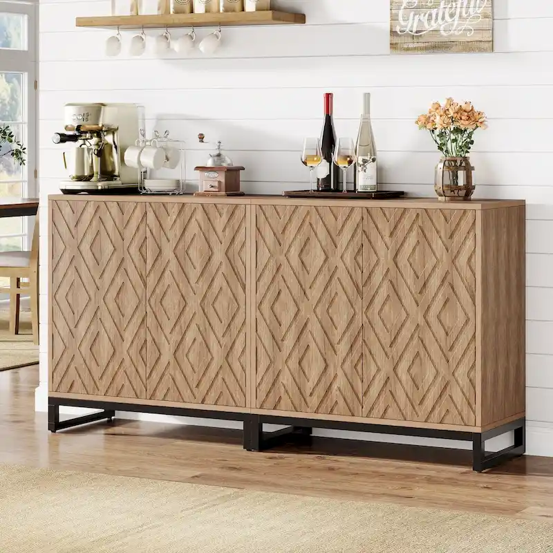 57.5  Inches Farmhouse Sideboard Buffet Cabinet with Doors for Kitchen