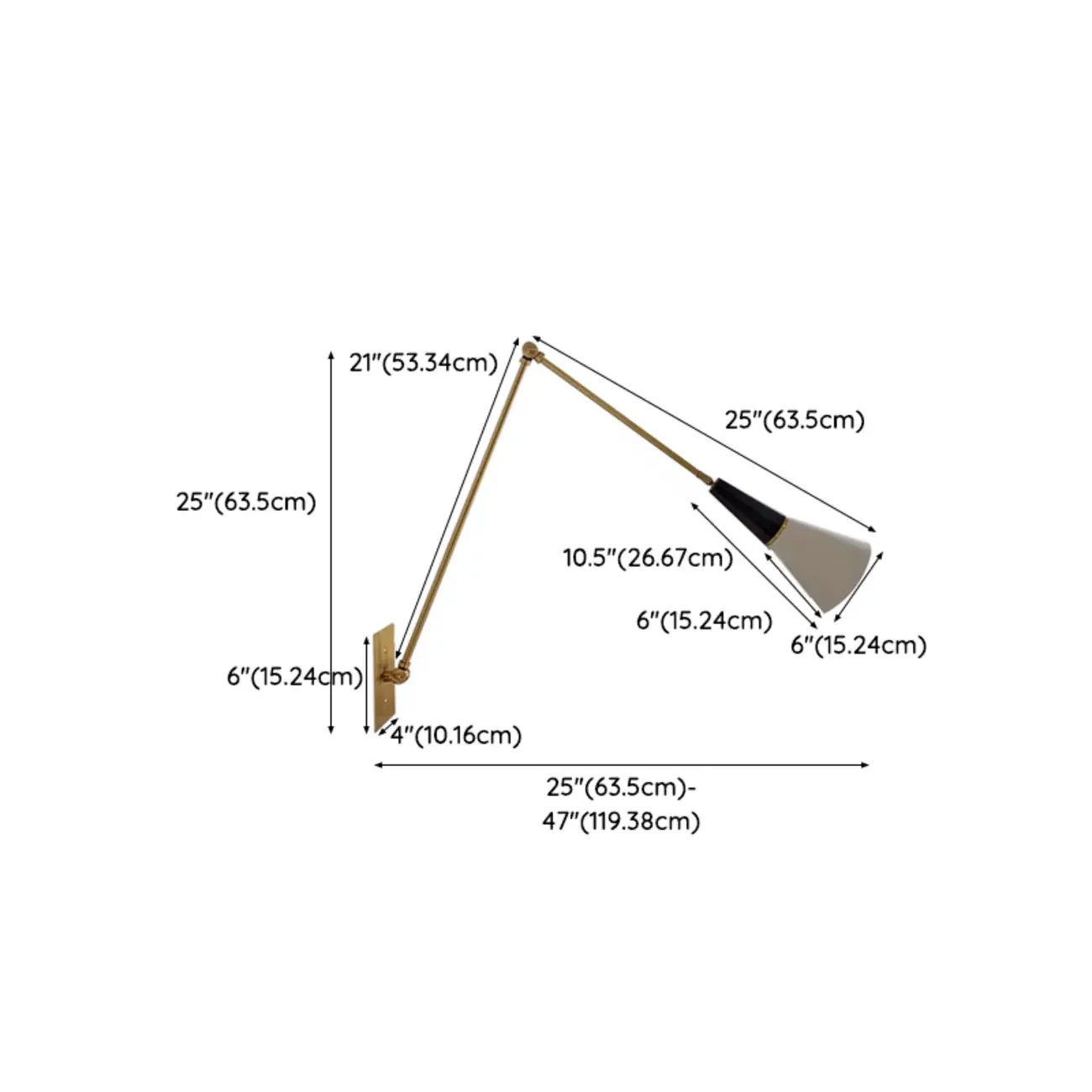 Gold Metal Modern White Aluminum Shade Swing Arm Wall Light