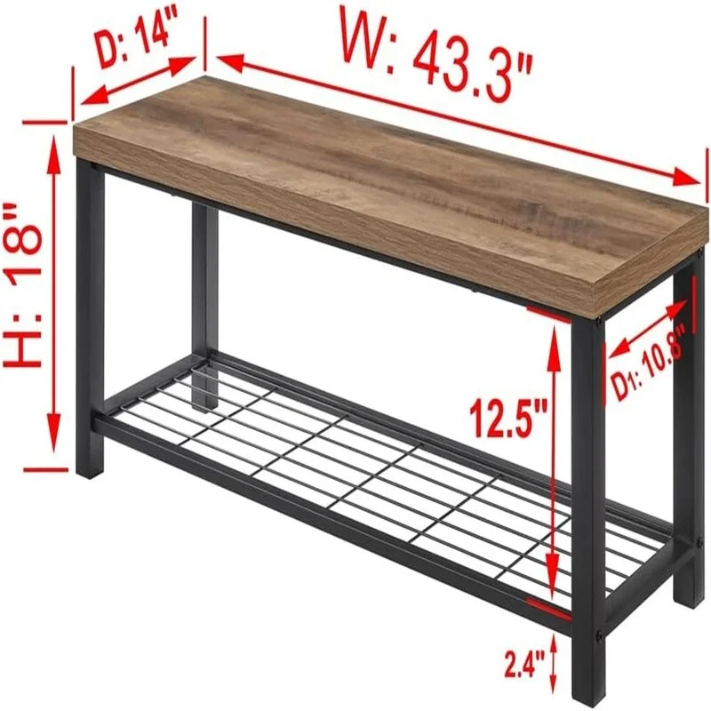Industrial Entryway Bench - 14D x 43.3W x 18H
