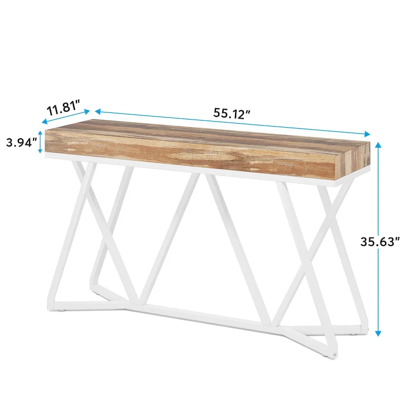 55 Inch Wood Console Table, Sofa Table Entryway Table with Unique Metal Legs