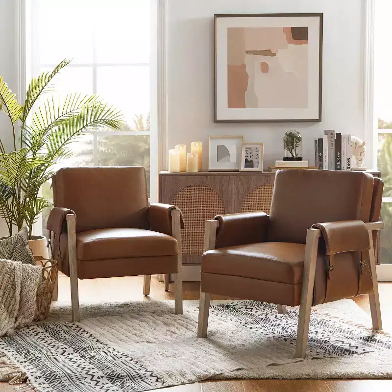 Kelly Mid-century Armchair with Distressed Finish Set of 2 | HULALA HOME