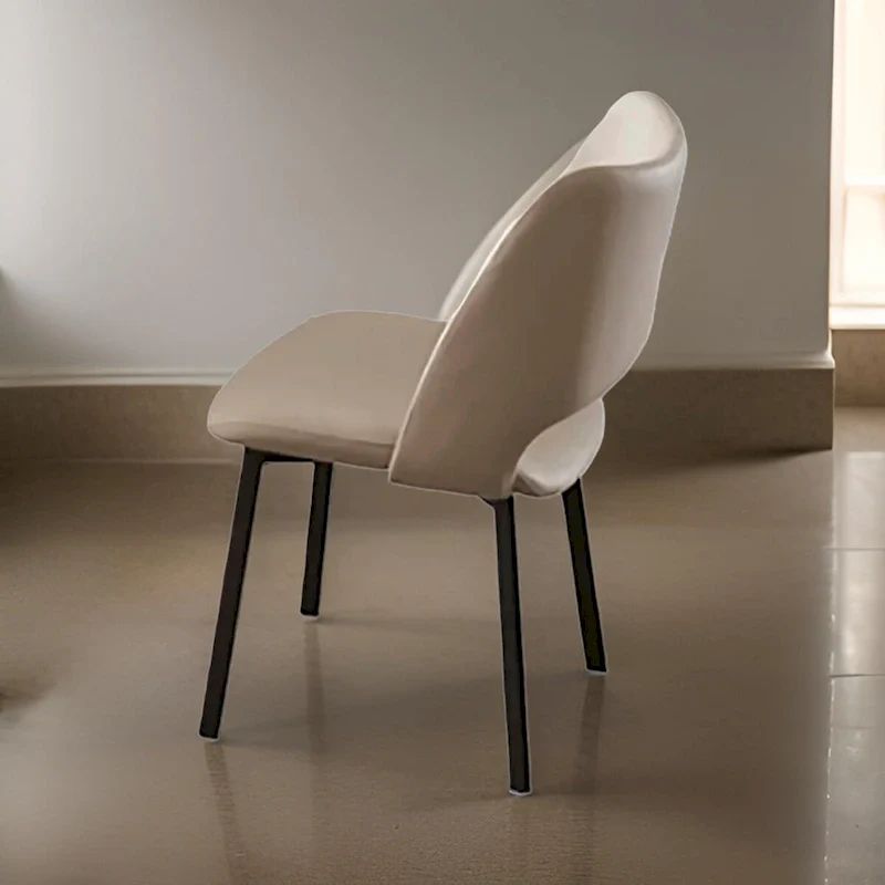 Hem 22 Inch Dining Chair Set of 2, Beige Faux Leather, Armless Open Back