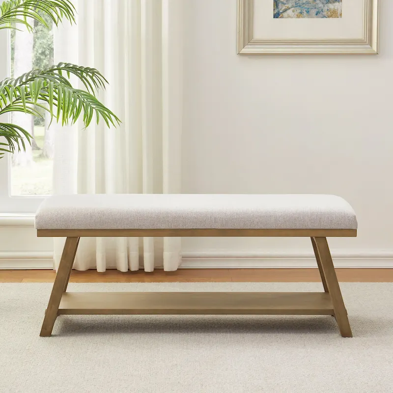 Solid Wood Shoe Bench with Cushion Entryway Shoe Bench