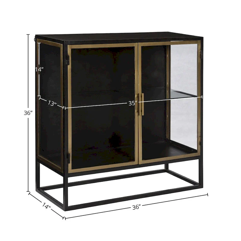Black 2-Door Glass Sideboard, Gunmetal & Brass, 1-Person Assembly
