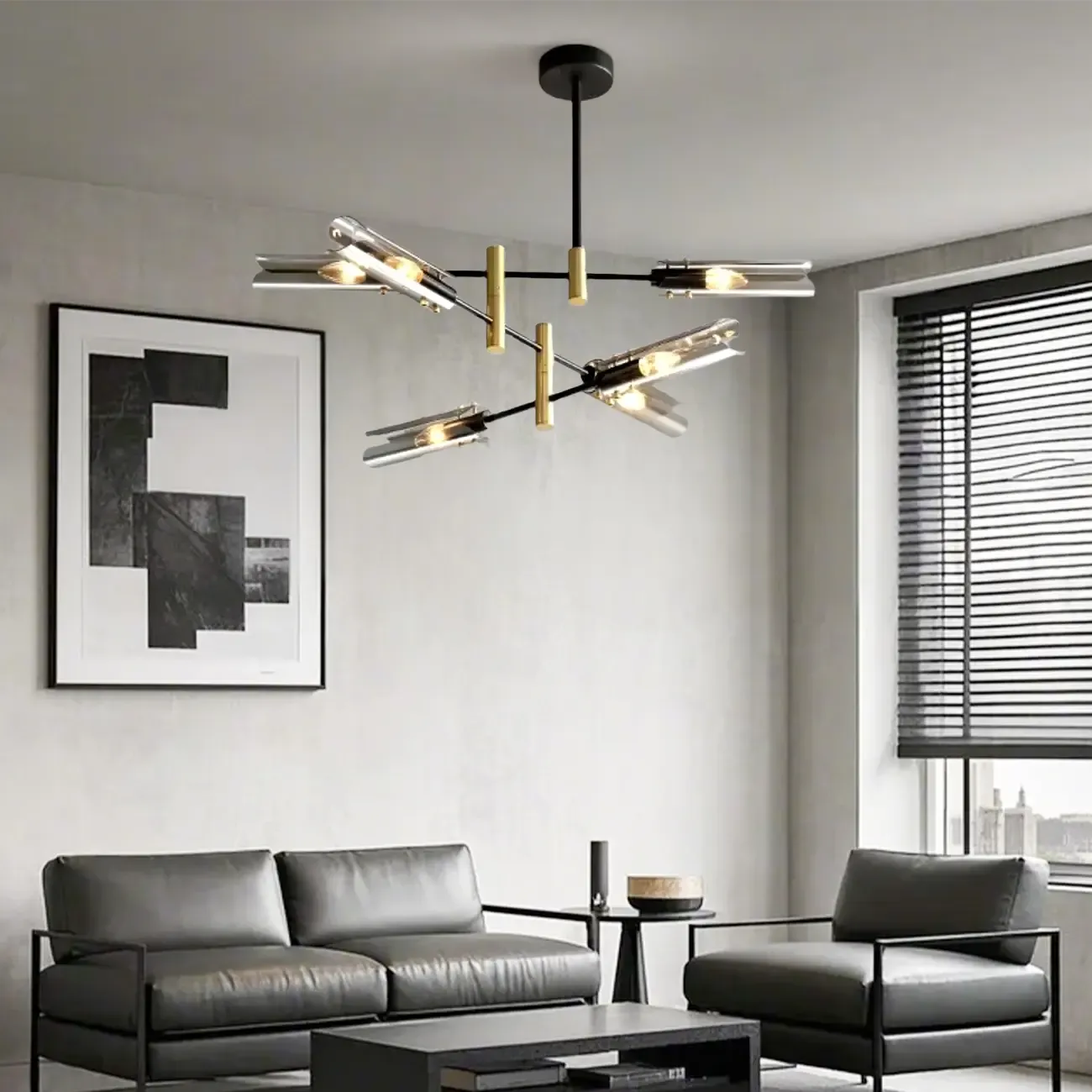 Modern Industrial Linear Chandelier with Adjustable Height