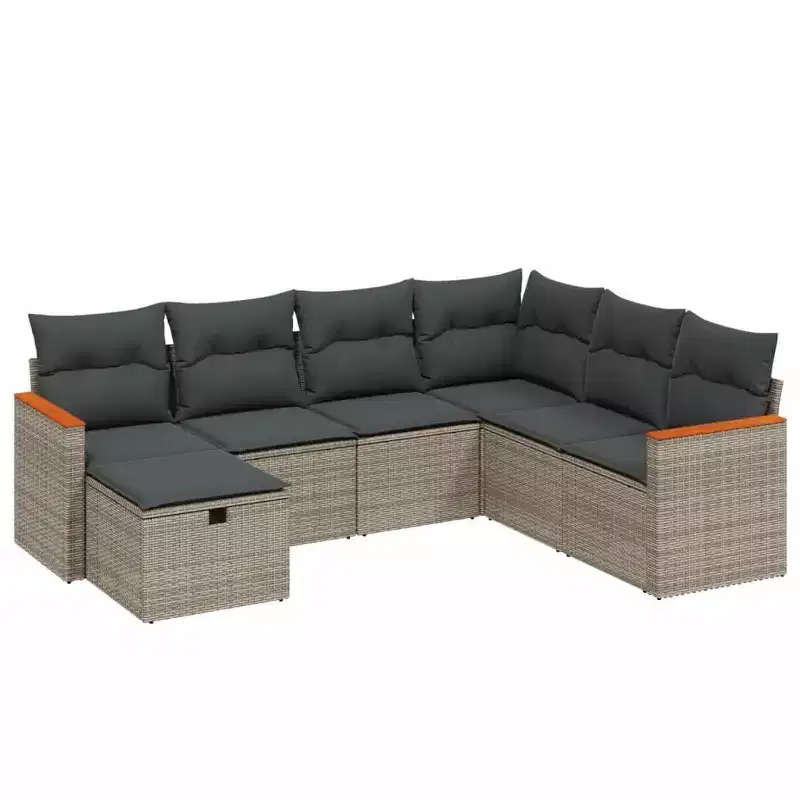 vidaXL 7 Piece Patio Sofa Set with Cushions, Poly Rattan Outdoor Sectional, Multiple Colors, Modular Design