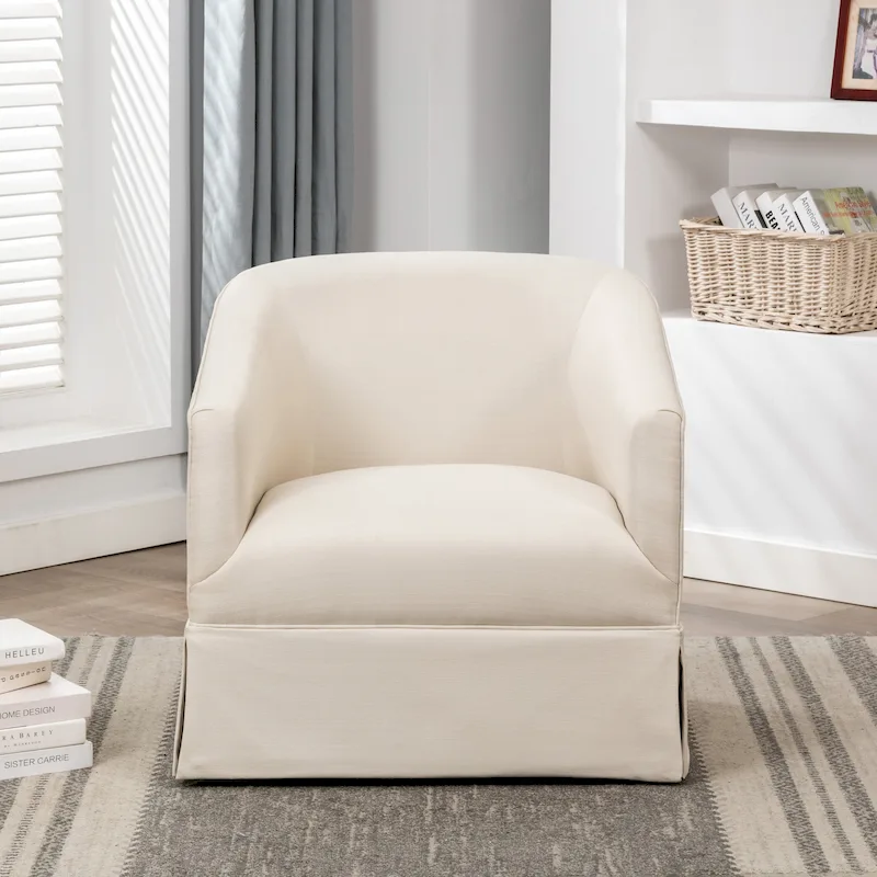 Linen / Sky Blue Skirted Swivel Accent Chair, 1-Person