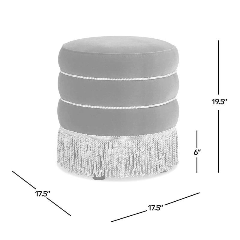 Edward 17.5 Round Upholstered Ottoman with Gold Bullion Fringe