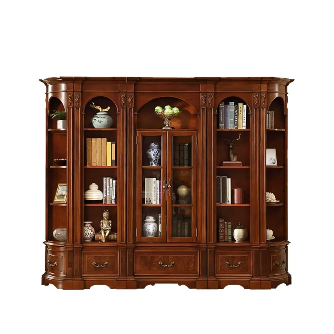 Traditional Solid Wood Brown Display Bookcase