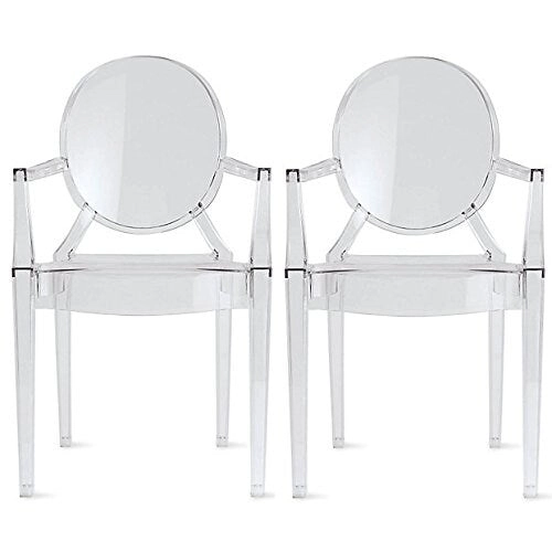 Set of 2 Stacking Lucite Chairs Transparent For Kitchen Patio Outdoor Dining Room Living Bedroom Party With Oval Back Office