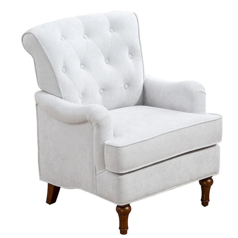 Chenille Fabric Accent Chair with Retro Wooden Legs, High-Density Foam and Spring Cushion, and 300 lbs Weight Capacity