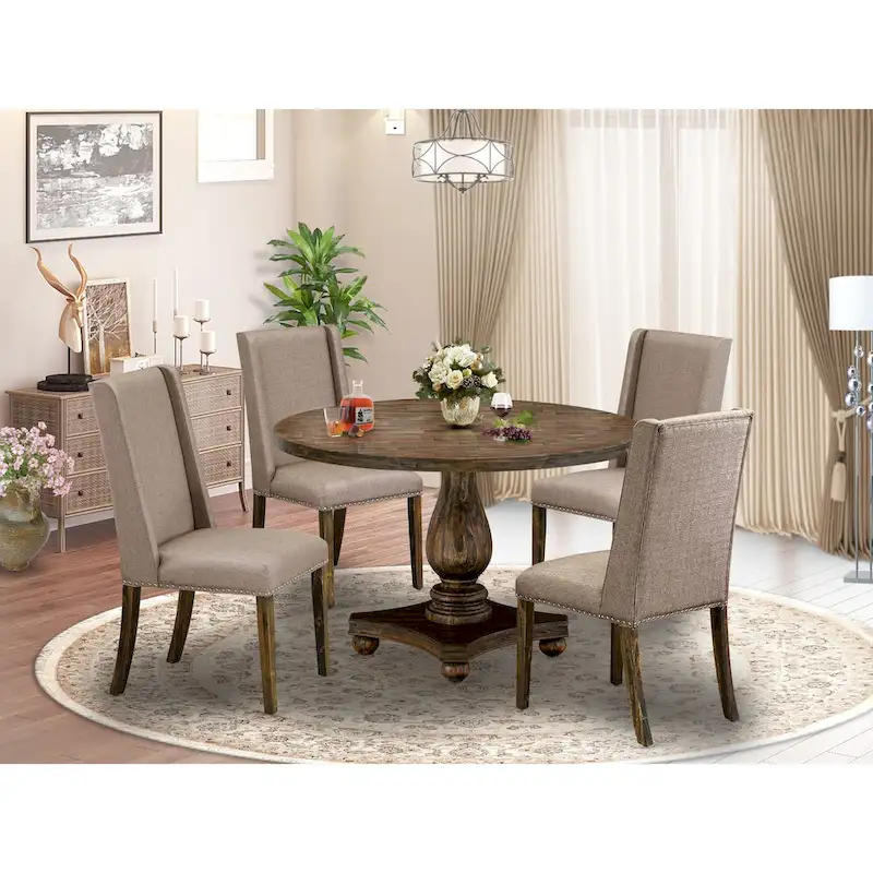 Rectangular Dining Table Set with Upholstered Chairs – Wood & Fabric, Multi-Configuration