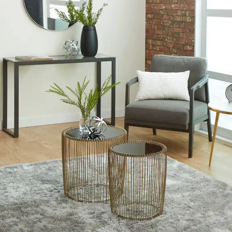 Metal Accent Table with Shaded Glass Top - Set of 2 Gold -  - 18Wx18Lx18H
