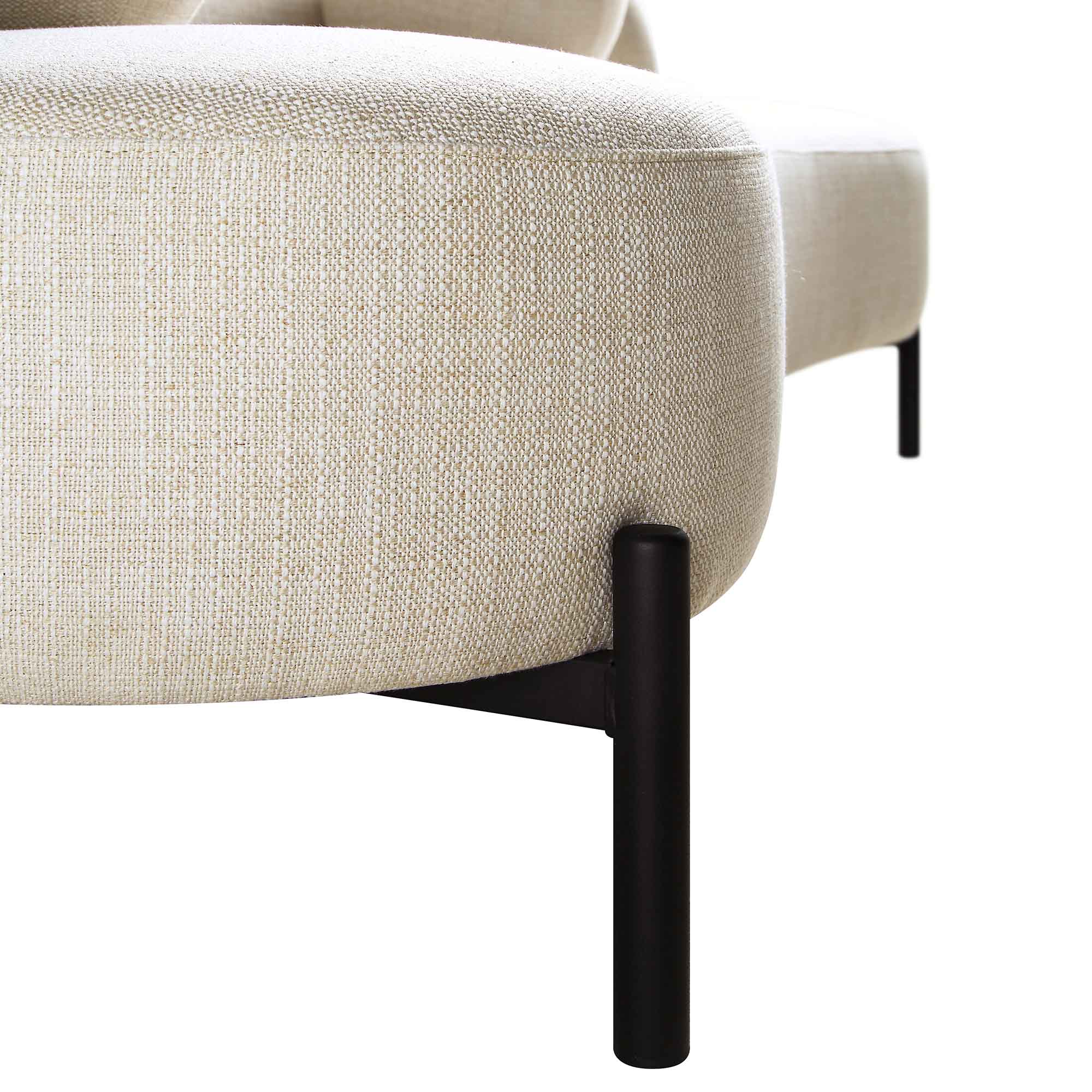 3-Seater Curved Sofa with Ball Cushions, Beige Linen Blend