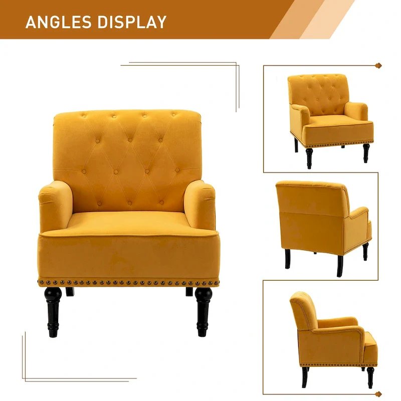 Velvet Button Tufted Accent Chair with Nailhead Trim