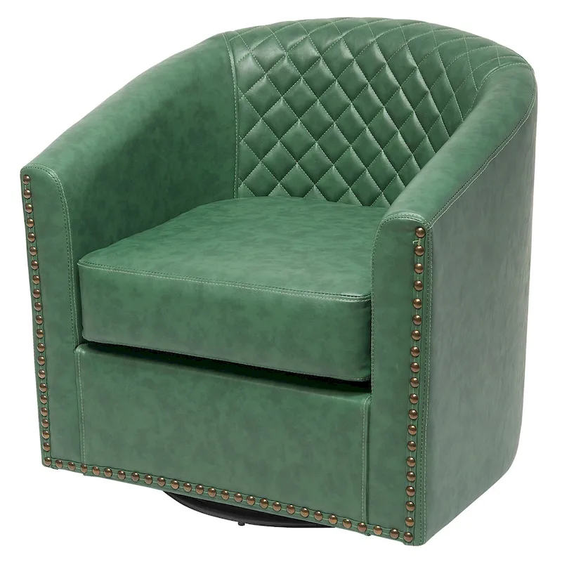 KINWELL 29 Wide Tufted PU Leather Swivel Barrel Chair