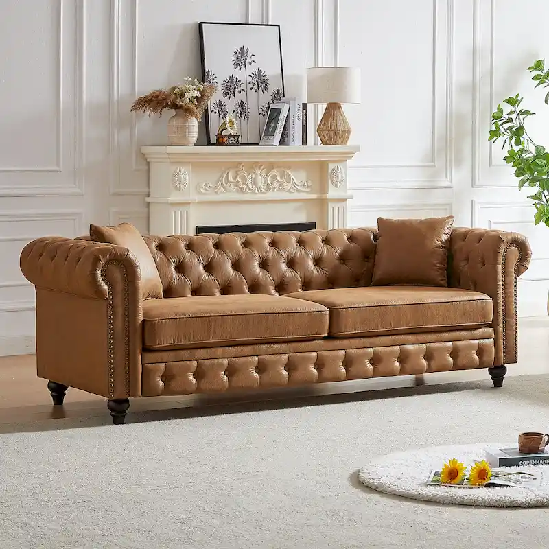 85.5-Inch Tech Fabric 3-Seater Sofa with Cushions