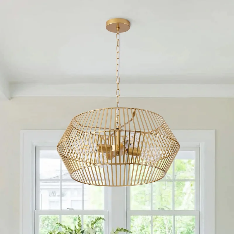 Vintage Gold 4-Light Geometric Flat Iron Lantern Pendant