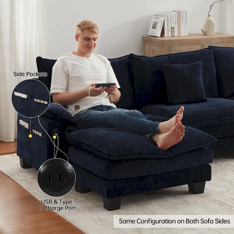 Modular Sectional Sofa with Ottoman and Deep Seat Sleeper