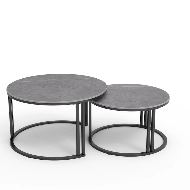 2X Round Nested Coffee Table SinteredStone Top Metal Tables - 27x16