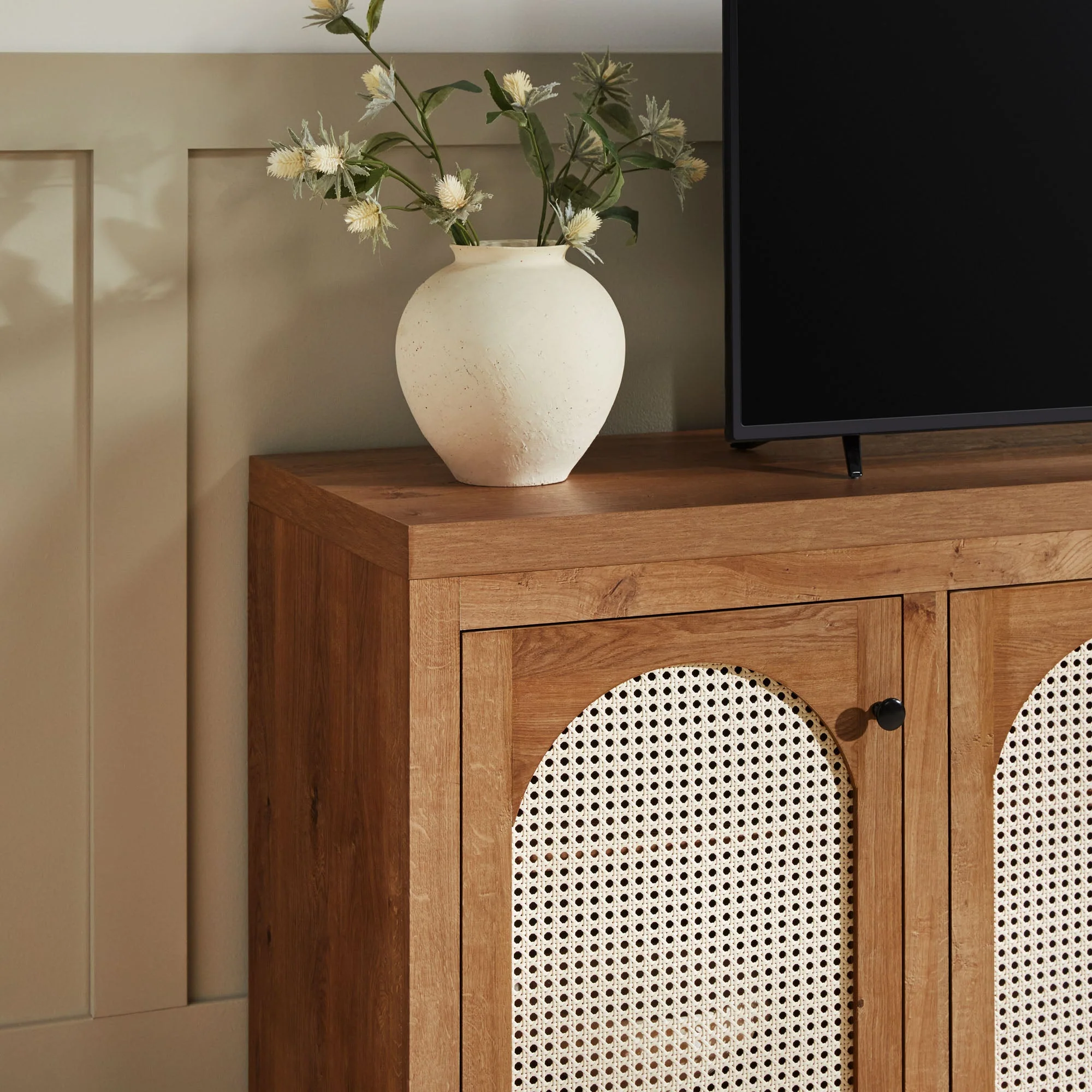 Sasha Contemporary TV Stand and Sideboard with Rattan Doors for up to 80 TV