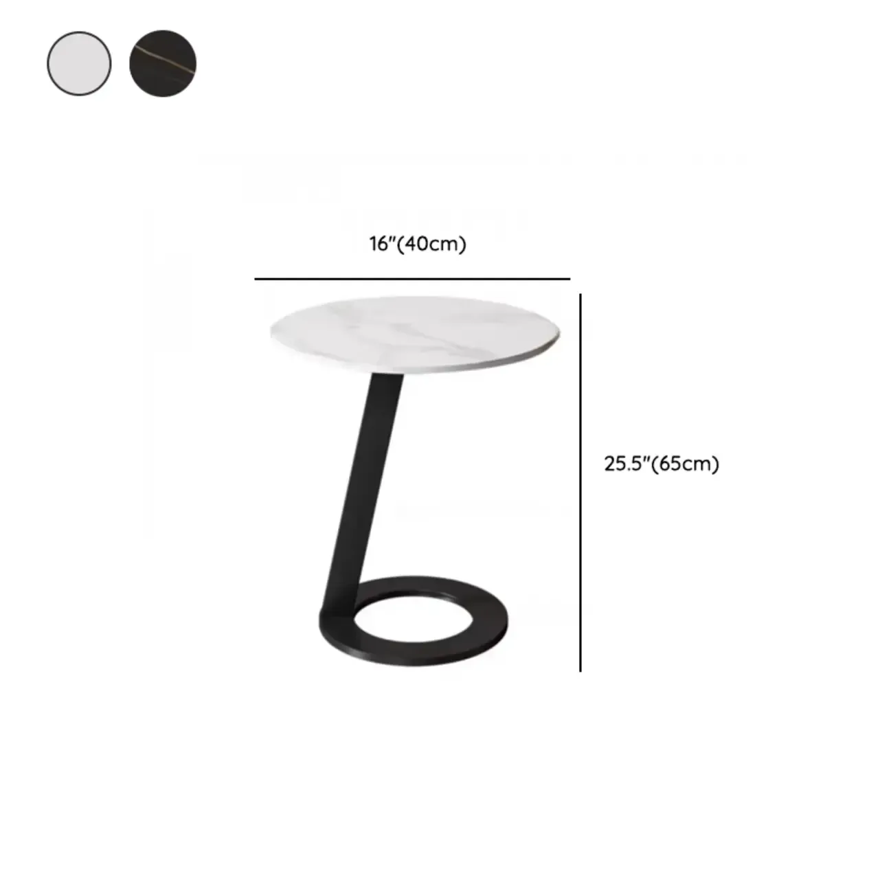 White Modern Stone Metal C Shaped Round Side Table