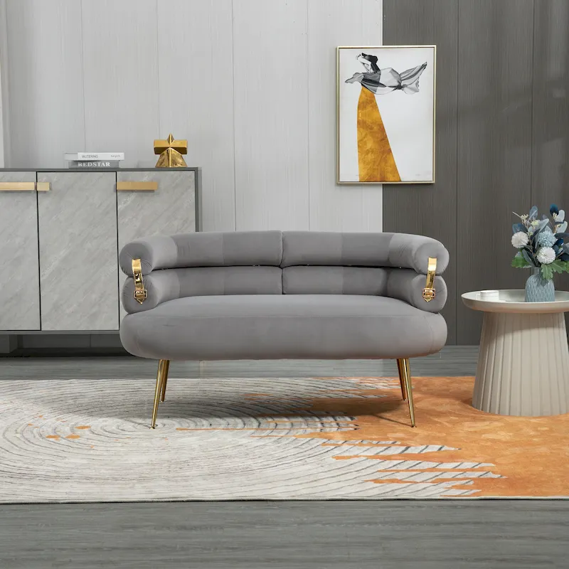 Velvet Upholstered Tubulous Accent Long Chair With Golden feet