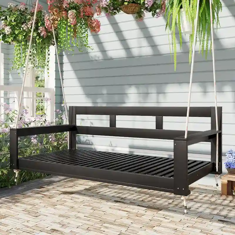 Patio Wooden Twin Size Porch Swing Daybed Frame