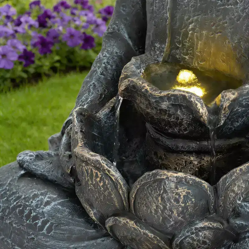 GDFStudio Noel Zen-Style 28 2-Tier Meditating Buddha Water Fountain with Pump