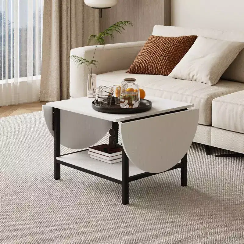 Famapy Contemporary Convertible Coffee Table,Extendable from Square to Oval,with Storage Shelf,Adjustable & Space-Efficient for Living Room