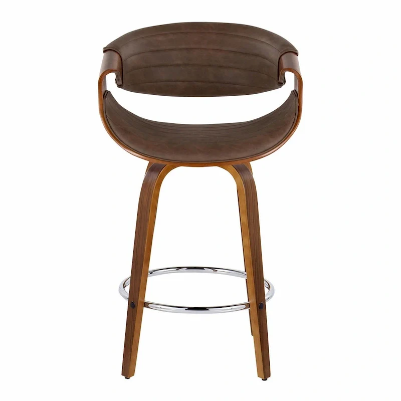 Faux Leather Counter Stool with Bent Wood Legs & Round Footrest (Set of 2)