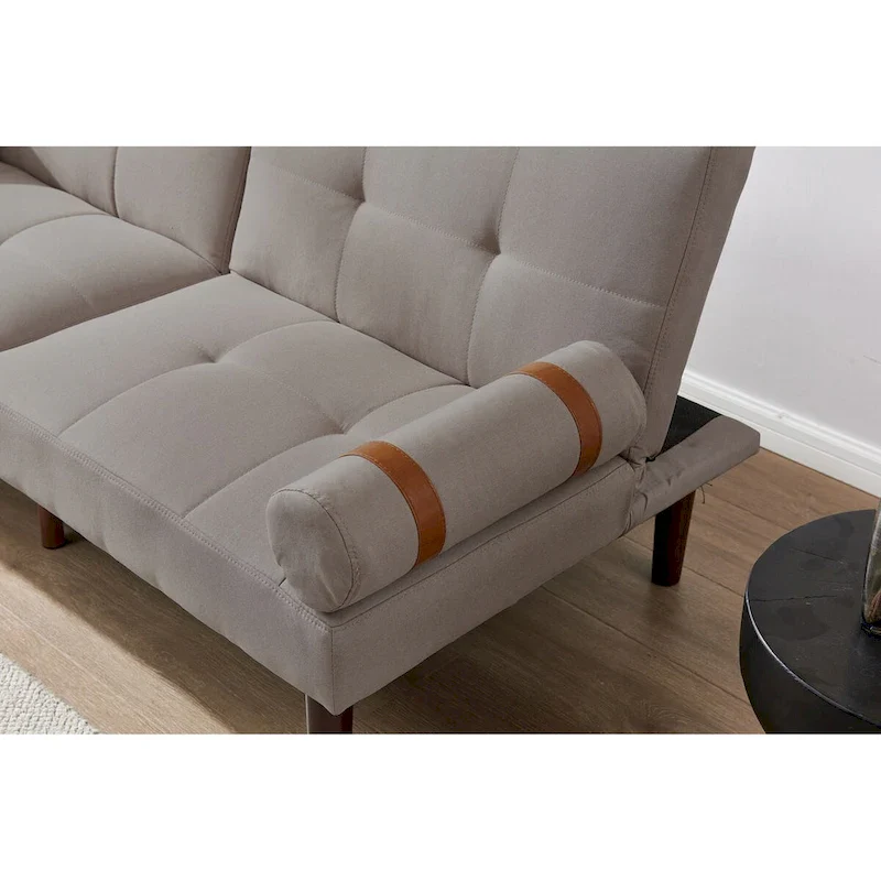 Convertible Sofa Bed Futon with Solid Wood Legs Linen Fabric Musterd Green