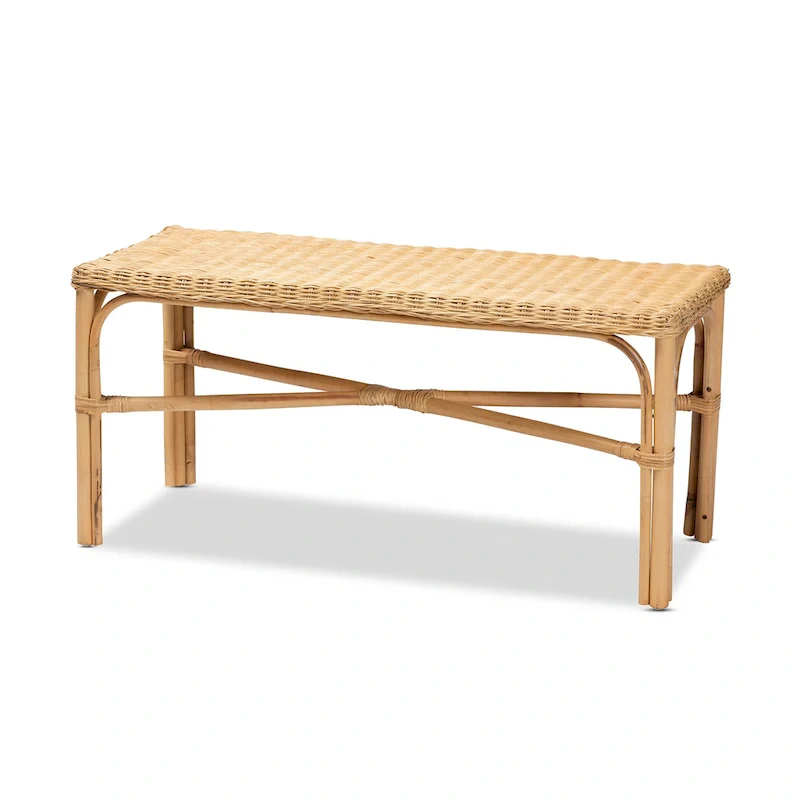 Cacaban Modern Bohemian Natural Brown Rattan Accent Bench